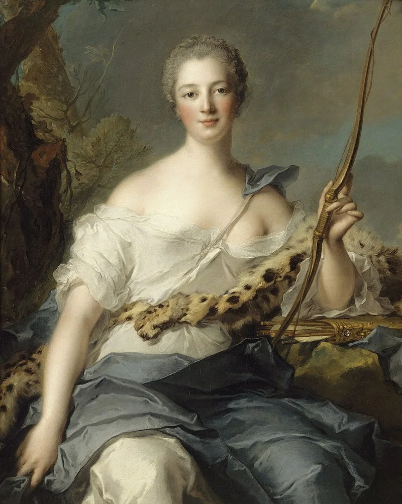 Madame de Pompadour as Diana, with a bow and quiver, by Jean-Marc Nattier