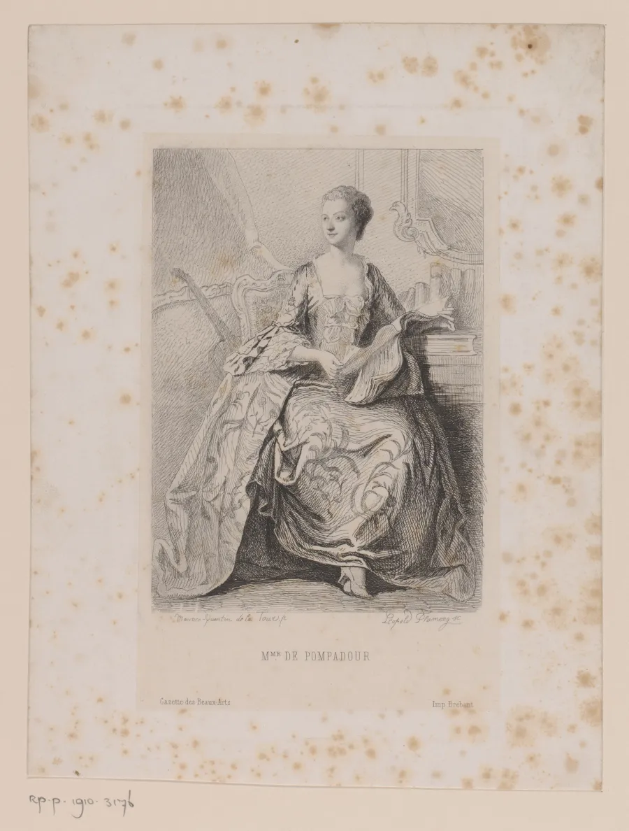 Engraved portrait of Madame de Pompadour seated, from the Rijksmuseum collection